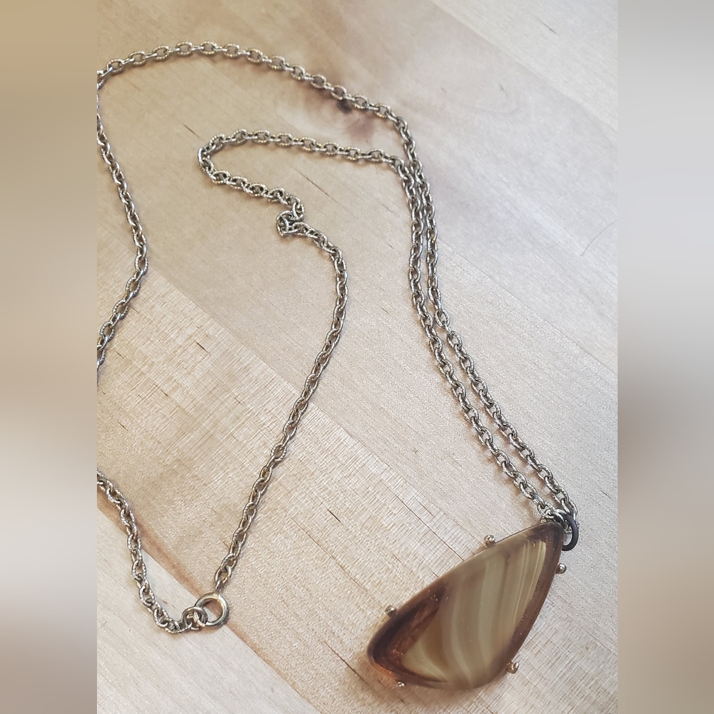 VINTAGE Agate Pendant Necklace with Chain